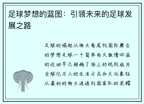 足球梦想的蓝图：引领未来的足球发展之路