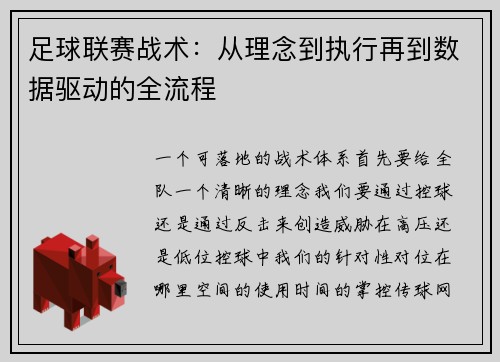 足球联赛战术：从理念到执行再到数据驱动的全流程